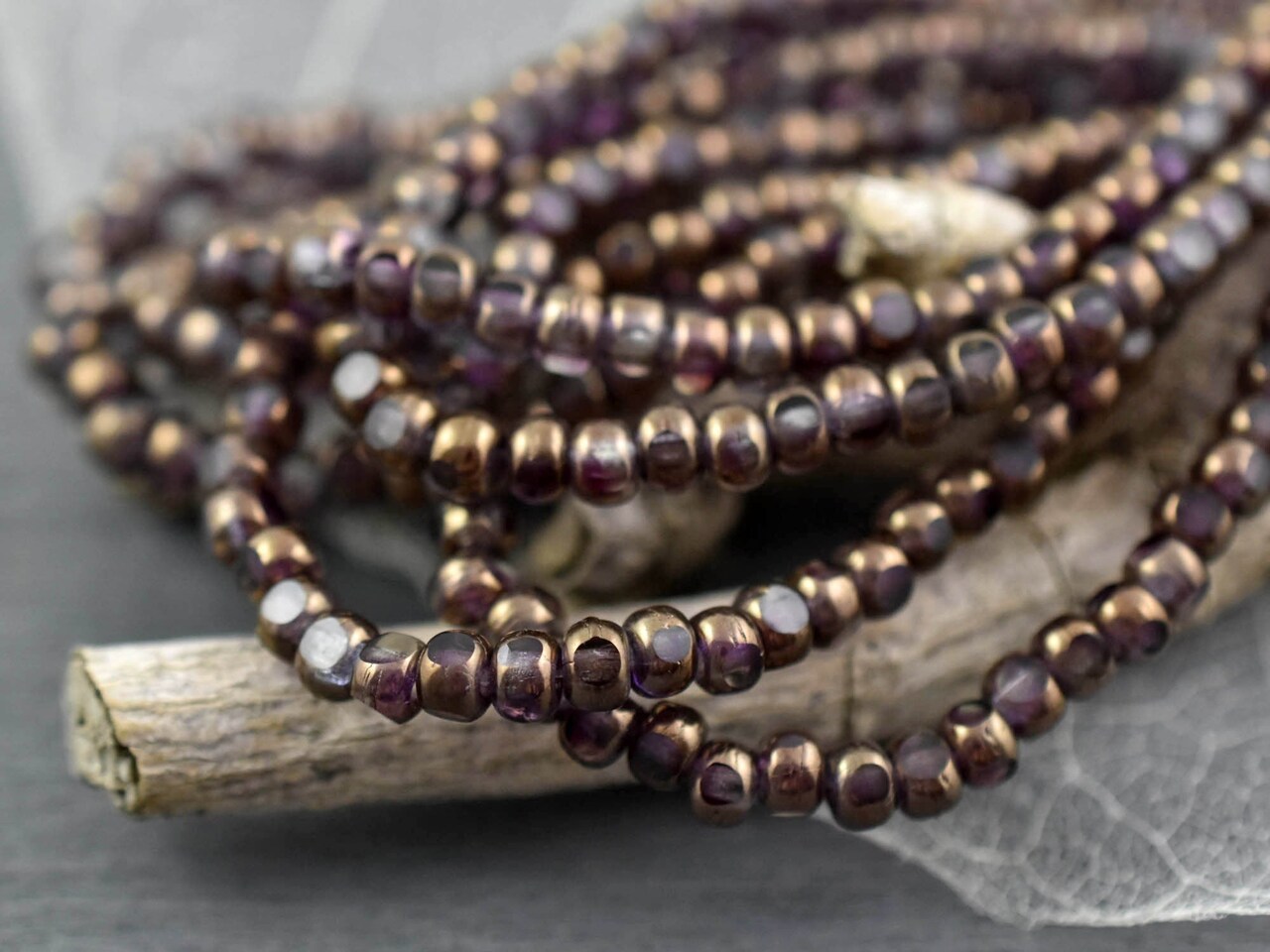 *50* 4x3mm Bronze Washed Boysenberry Trica Beads